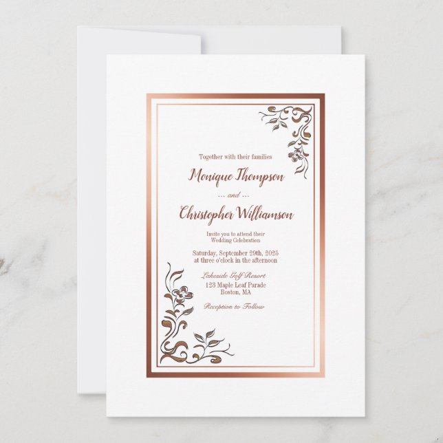 Bröllopsinbjudan Elegant Simple Guld Gräns Inbjudningar (Framsida)