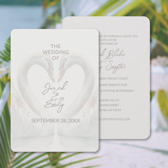 Bröllopsinbjudan elegant Svan Inbjudningar (Elegant Swan Wedding Invitation (front and back))