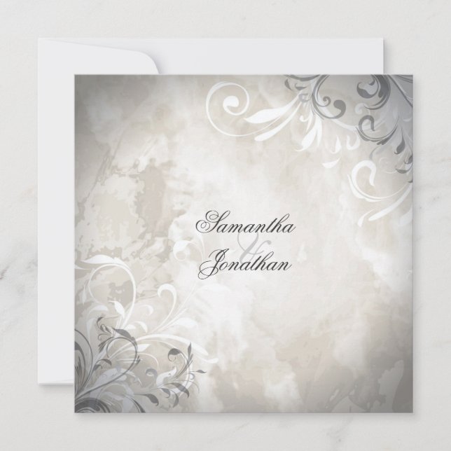 Bröllopsinbjudan Elegant Vintage Foliage & Swirl Inbjudningar (Framsida)