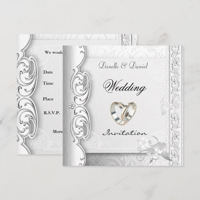 Bröllopsinbjudan Eleganta vita spetsringar Inbjudningar (Fram/baksida)