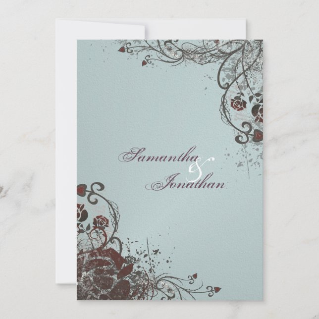 Bröllopsinbjudan - Eleganten krossad Röd ros Inbjudningar (Framsida)