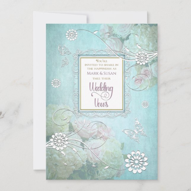 Bröllopsinbjudan, Elegantens Blommigt, fjäril Inbjudningar (Framsida)
