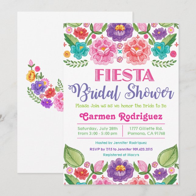 Bröllopsinbjudan Fiesta Floral Inbjudningar (Fram/baksida)