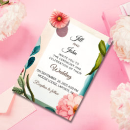 Bröllopsinbjudan Floral Pastell Botanisk Design Inbjudningar