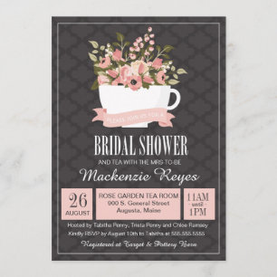 Bröllopsinbjudan Floral Teacup, Tea Party Inbjudningar