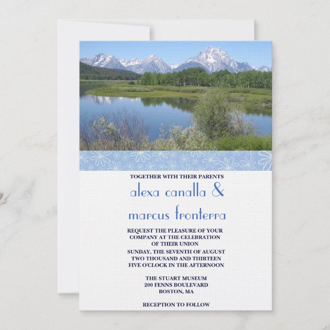 Bröllopsinbjudan för Anpassningsbar Scenes med blå Inbjudningar (Framsida)