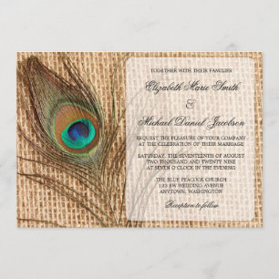 Bröllopsinbjudan för att bränna peacock Feather Inbjudningar
