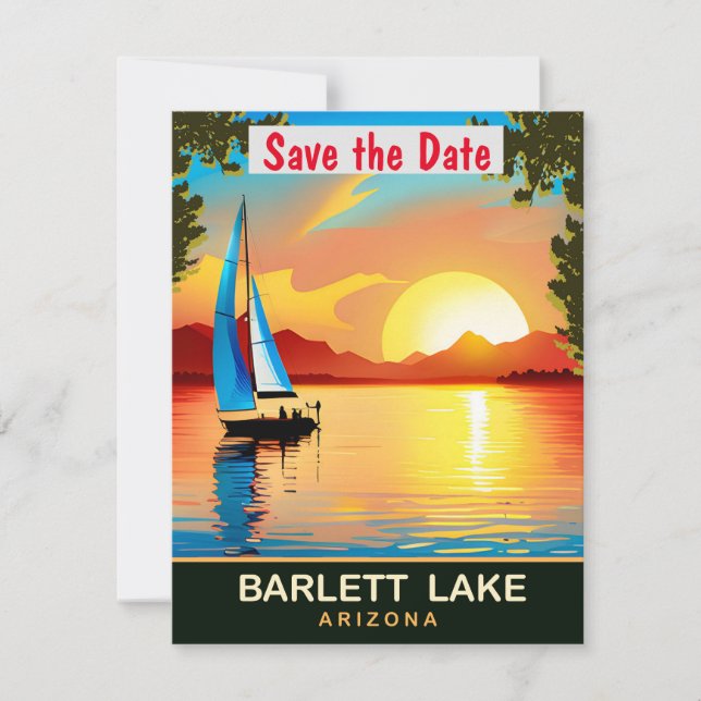 Bröllopsinbjudan för Bartlett Lake Arizona Sunset Spara Datumet (Framsida)