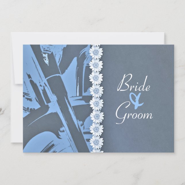 Bröllopsinbjudan för blå läder och Daisy Biker Inbjudningar (Framsida)