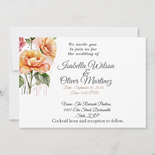 bröllopsinbjudan för blommigt med vattenfärg-paste inbjudningar (Framsida)