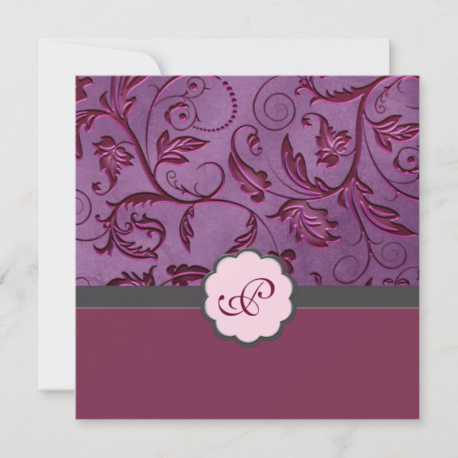 Bröllopsinbjudan för Blommigt Monogram Inbjudningar (Framsida)