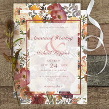 Bröllopsinbjudan för blommor med färgen Fall Water