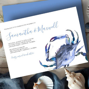Bröllopsinbjudan för Blue Watercolor Coastal Crab