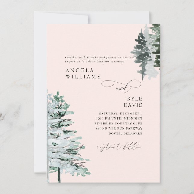  Bröllopsinbjudan för Blush Winter Woodland Inbjudningar (Framsida)
