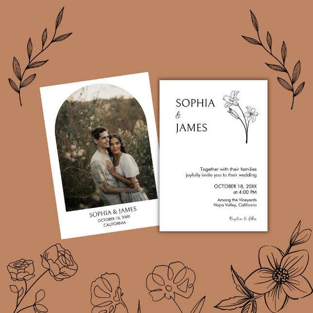 Bröllopsinbjudan för botaniska Eleganter av minima Spara Datumet (Botanical Elegant Minimalist Wedding Invitation)