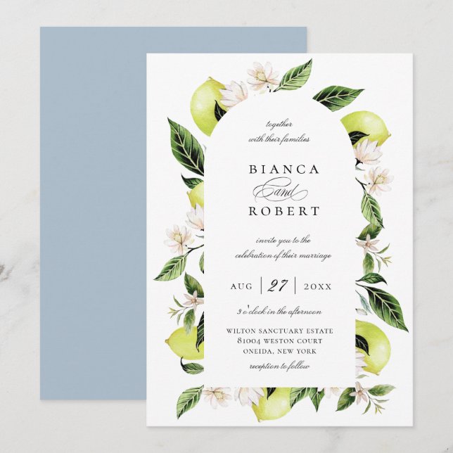 Bröllopsinbjudan för botaniska Lemon Arch Ram Inbjudningar (Fram/baksida)