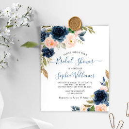 Bröllopsinbjudan för budget navy och rosa blommor
