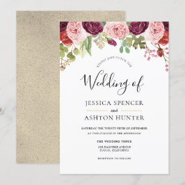 Bröllopsinbjudan för Burgundy & Guld Blommigt Inbjudningar