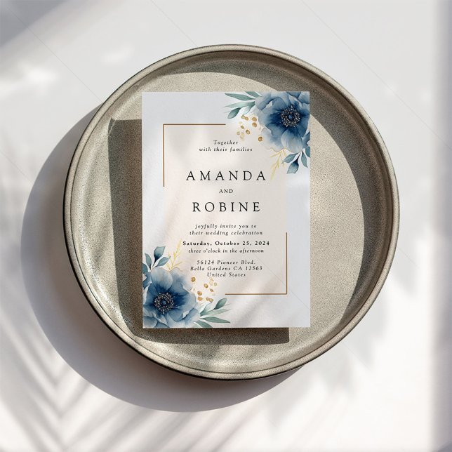 Bröllopsinbjudan för elegant Blue Blommigt Inbjudningar (Skapare uppladdad)