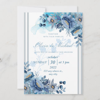 Bröllopsinbjudan för elegant Blue Blommigt Inbjudningar