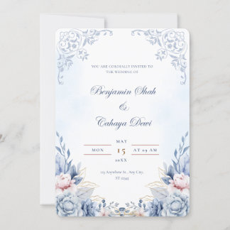 Bröllopsinbjudan för elegant Blue Blommigt Inbjudningar