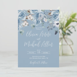 Bröllopsinbjudan för elegant Blue Blommigt Script- Inbjudningar