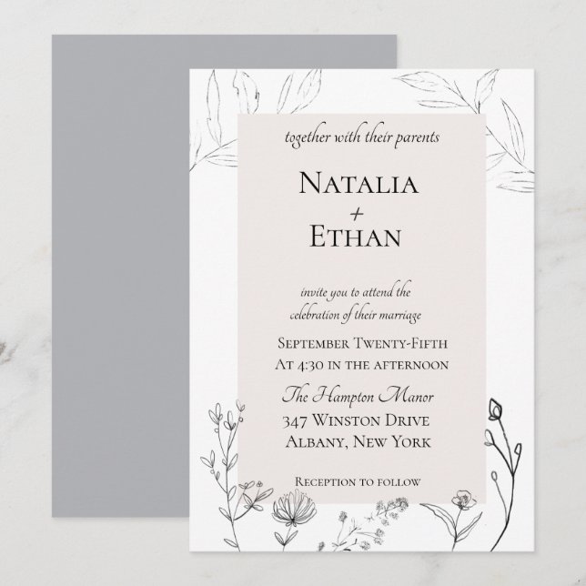 Bröllopsinbjudan för Elegant Flora Inbjudningar (Fram/baksida)
