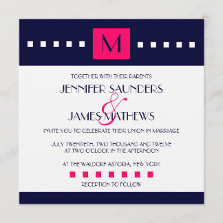 Bröllopsinbjudan för Elegant marin Shock rosa Mono Inbjudningar