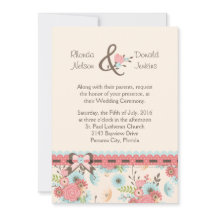 Bröllopsinbjudan för elfenben, blått och korall Bl