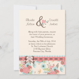 Bröllopsinbjudan för elfenben, blått och korall Bl Inbjudningar