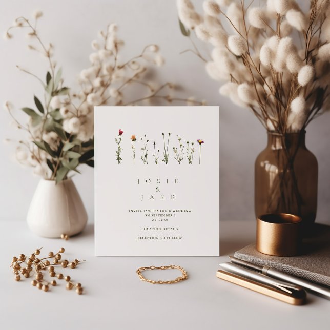 Bröllopsinbjudan för enkla blommor inbjudningar (A minimalist design with delicate wild flowers, this invitation exudes elegance and charm. )