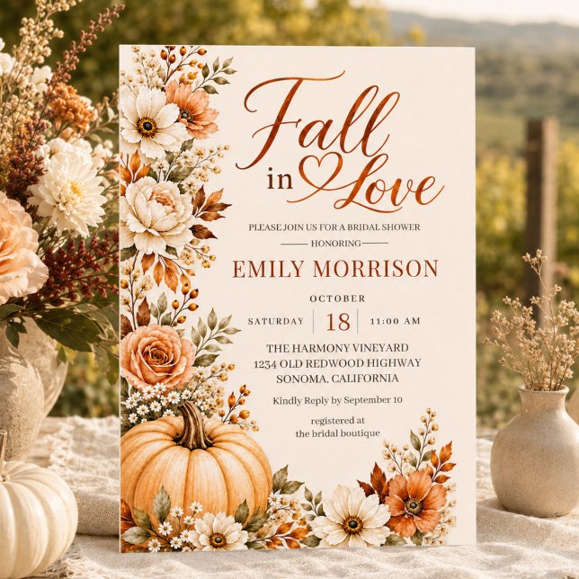 Bröllopsinbjudan för Fall in Love Pumpkin Bridal S Inbjudningar (Skapare uppladdad)