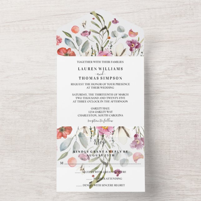 Bröllopsinbjudan för fallande blommor (Inside)