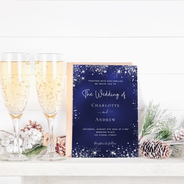 bröllopsinbjudan för fiskeåret i silver glitter flygblad (Skapare uppladdad)