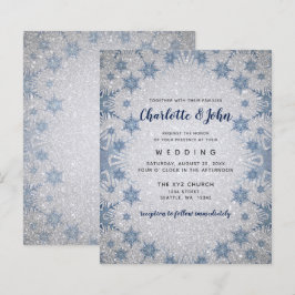 Bröllopsinbjudan för Glitter Blue Snöflingor