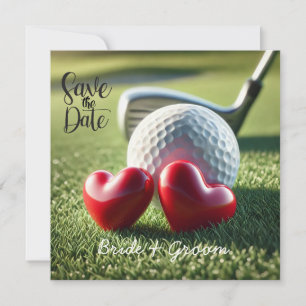 Bröllopsinbjudan för golfare med golfboll på green spara datumet