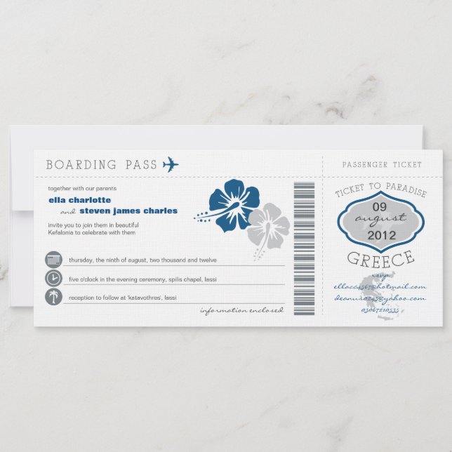 Bröllopsinbjudan för Greklands boardingkort Inbjudningar (Framsida)