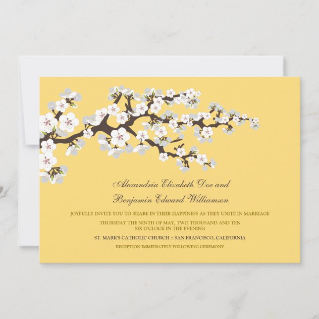 Bröllopsinbjudan för körsbärsbärare (citron) Blomm Inbjudningar (Framsida)