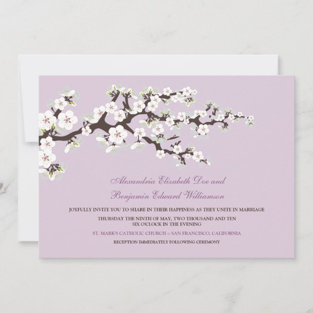 Bröllopsinbjudan för körsbärsbärare (lilac) Blomma Inbjudningar (Framsida)