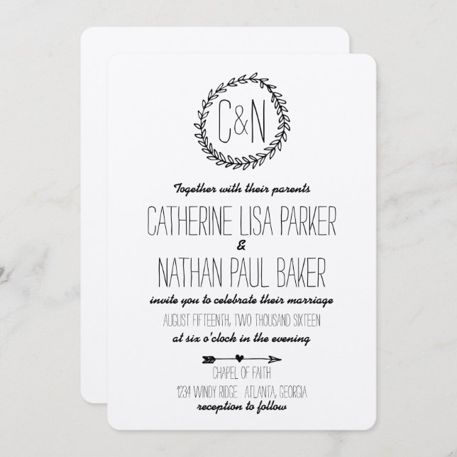 Bröllopsinbjudan för krandreustiska kraft inbjudningar (Fram/baksida)