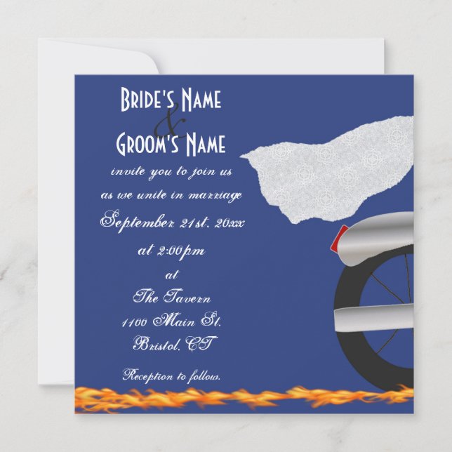 Bröllopsinbjudan för krom och Snöre Biker Inbjudningar (Framsida)