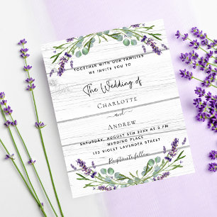 bröllopsinbjudan för Lavender Greenery wood Budget