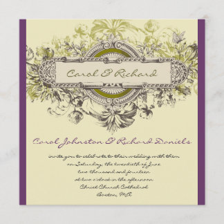 Bröllopsinbjudan för Lila Grönt Vintage Blommigt Inbjudningar