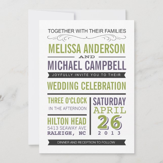 Bröllopsinbjudan för Lila och Grönt Inbjudningar (Framsida)