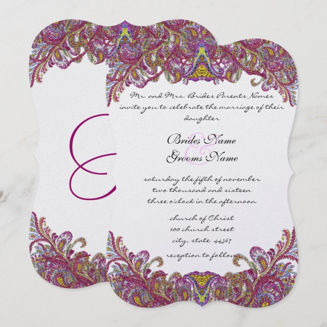 Bröllopsinbjudan för Lime Green Guld Damask Inbjudningar (Fram/baksida)