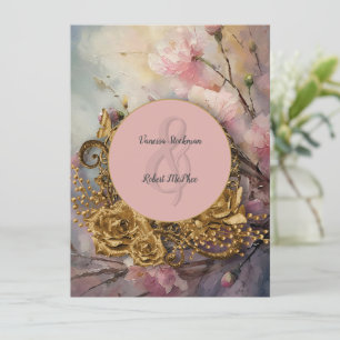 Bröllopsinbjudan för målade och Guld Blommigt Inbjudningar