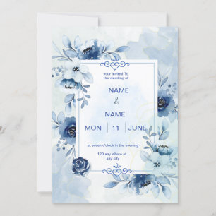 bröllopsinbjudan för marin elegant, vattenfärg, bl inbjudningar