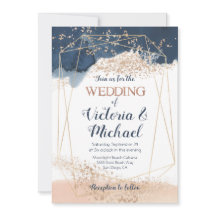 Bröllopsinbjudan för marinblått Rosa  Guld