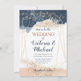 Bröllopsinbjudan för marinblått Rosa  Guld Inbjudningar