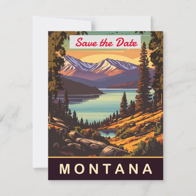 Bröllopsinbjudan för Montana Mountain Lake Spara Datumet (Framsida)